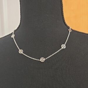 Tory Burch Silver Logo Disc Station Necklace